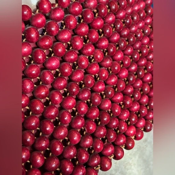 VINTAGE WALBORG bag, 60s/70s ruby red wooden bead clutch/hand bag JAPAN - Picture 11 of 16